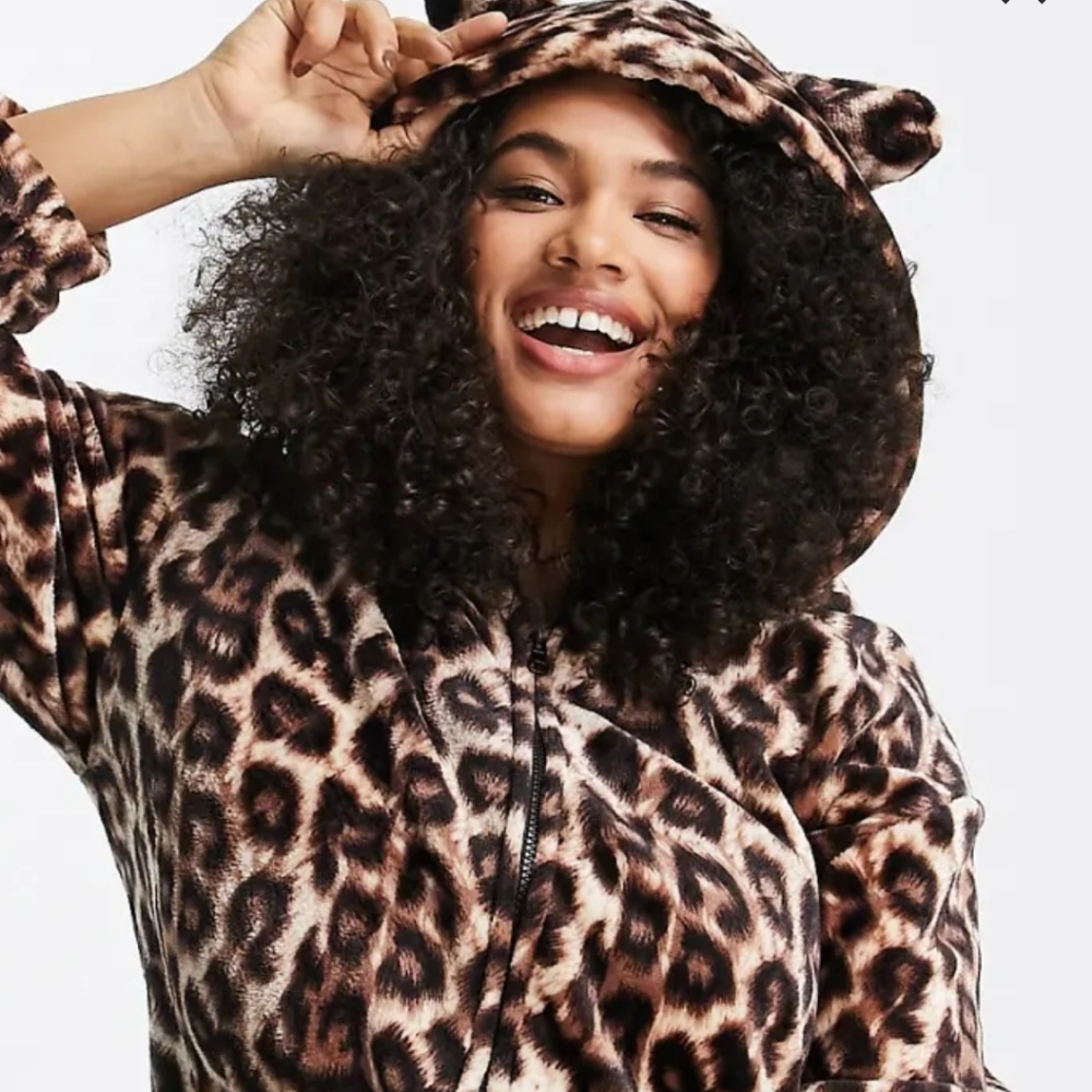 ASOS leopard short, super soft, fuzzy onesie